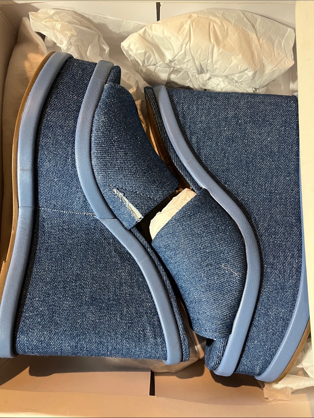 Pre-Loved SCHUTZ Dalle Blue Jean 5 inch Wedge Size 7 1/2